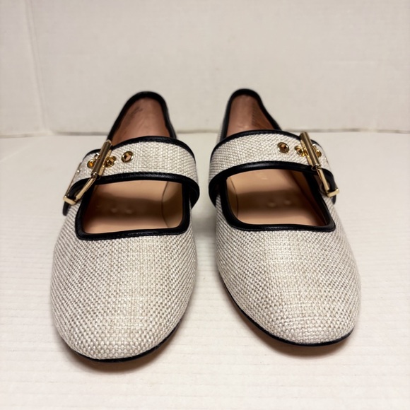 NWOB J. Crew Teagan Mary Jane Heels in Spanish Canvas Cream & Black - Picture 5 of 10